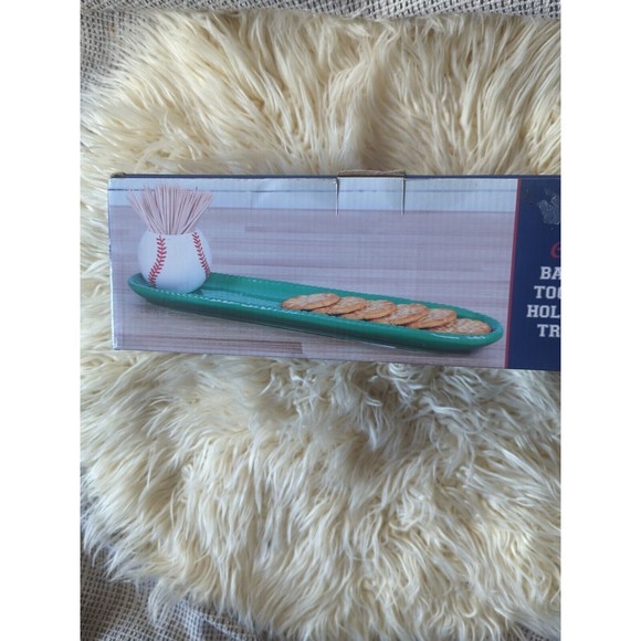 NIB Baseball Toothpick Holder & Tray Set Ceramic Sports Cheese Party Dip Tray - Picture 5 of 5